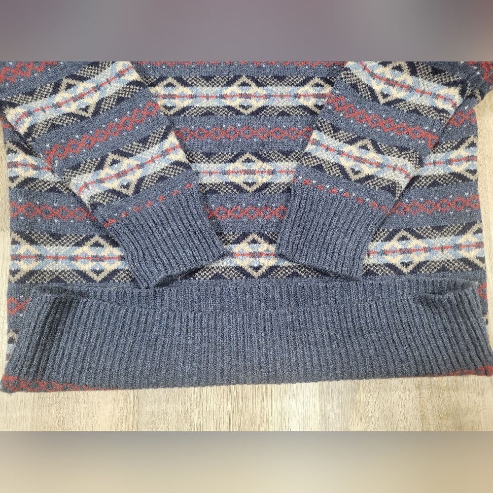 Lambs wool J.Crew Fair Isle Sweater w/m Blue Excellent E3670 Crewneck - Picture 5 of 9